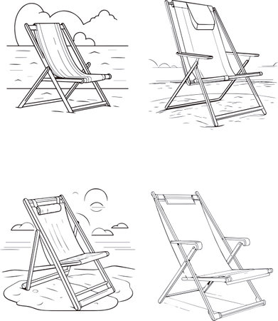 Beach chair and deck chair on the beach. Vector illustration.のイラスト素材
