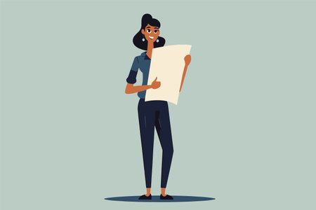 Businesswoman holding a paper. Vector illustration in flat cartoon style.のイラスト素材