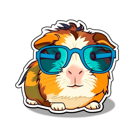 Cute guinea pig with sunglasses isolated on white background. Vector illustration.の写真素材