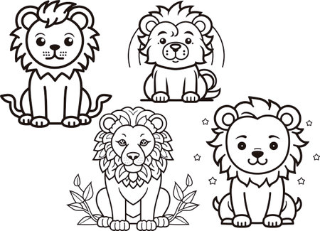 Cartoon Illustration of Cute Lion Animal Characters Coloring Bookのイラスト素材