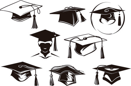 Graduation cap icons set. Vector illustration ready for vinyl cutting.のイラスト素材