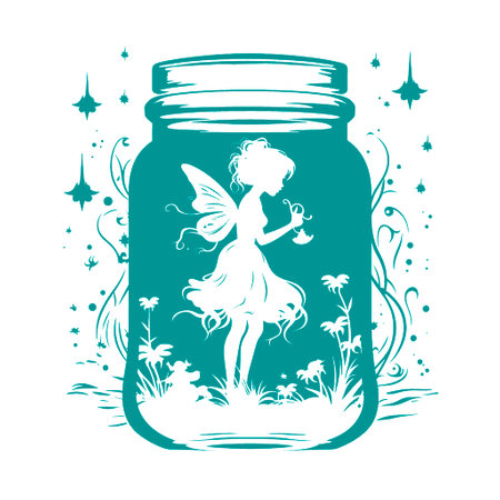 Beautiful fairy in a jar with magic potion. Vector illustration.の素材