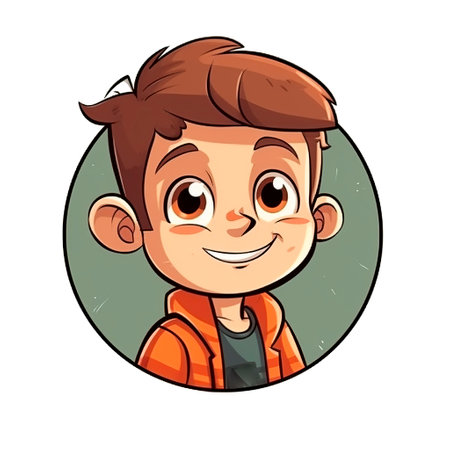 Vector illustration of a cute little boy with brown hair in a circleの素材