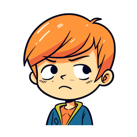 Boy with sad face. Vector illustration of a boy with sad facial expression.の素材