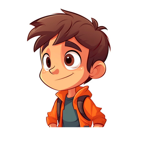 Vector illustration of Cute little boy with backpack on white background.の素材
