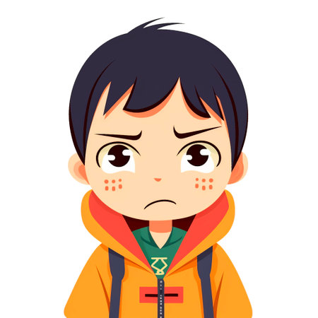 Cute Little Boy Crying with Sad Face Expression Vector Illustrationの素材