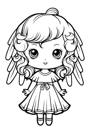 Black and White Cartoon Illustration of Little Angel Fantasy Character for Coloring Bookの素材