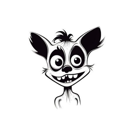 funny monster with big eyes and mustache, vector illustration on white backgroundの素材
