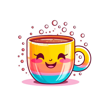 Cute happy cup of coffee with eyes and mouth. Vector illustration.の素材