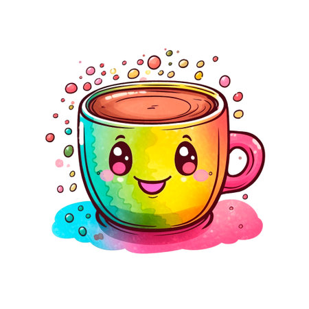 Coffee cup with cute kawaii face. Vector illustration.の素材