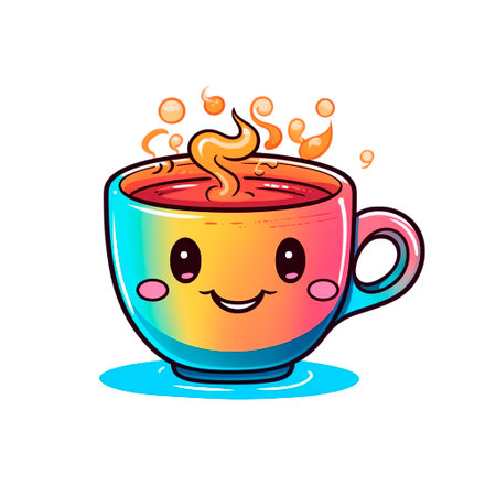 Cute cartoon cup of hot tea or coffee. Vector illustration.の素材