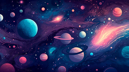 Space background with planets, stars, nebula and galaxy. Vector illustration.の素材
