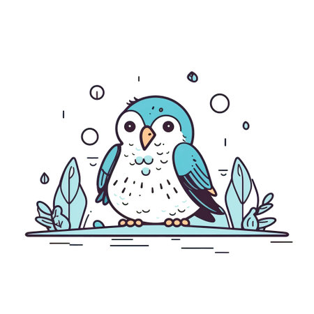 Cute cartoon owl. Vector illustration in doodle style.の素材