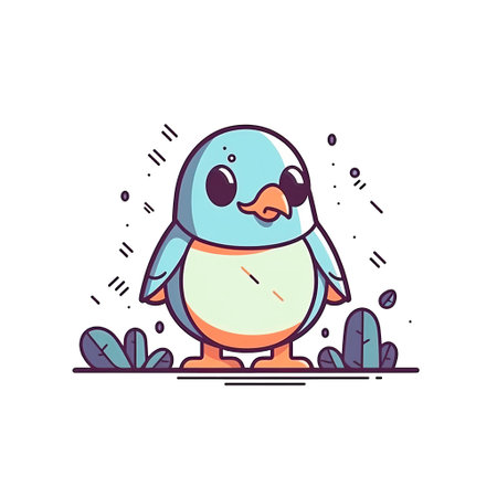 Cute cartoon penguin. Vector illustration in a flat style.の素材