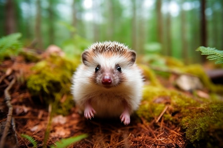 Hedgehog in the forest. Wild african pygmy hedgehog.の素材
