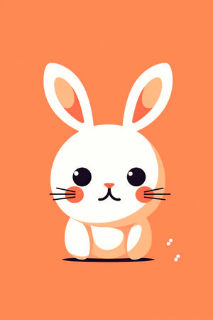 Cute cartoon bunny character on orange background. Vector illustration in flat style.の素材