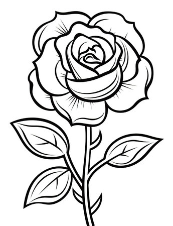 Black and White Tattoo Illustration of Rose Flower for Coloring Bookの素材