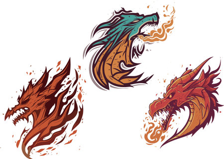 Dragon head set. Vector illustration ready for vinyl cutting. Vinyl-ready.のイラスト素材