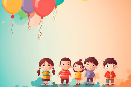 Happy kids with balloons. Vector illustration for your design. EPS10の素材