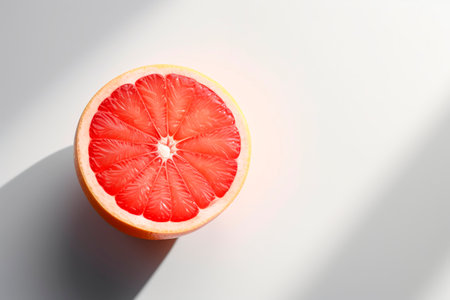 Grapefruit slice on white background, top view, copy spaceの素材