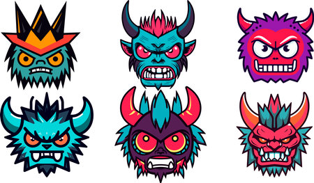 Cartoon monster faces set. Vector illustration ready for vinyl cutting.のイラスト素材