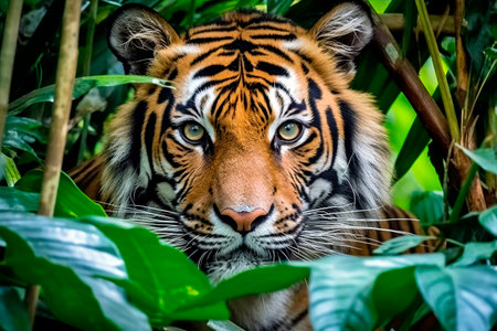 Portrait of Sumatran Tiger in the jungle, Thailand.の素材