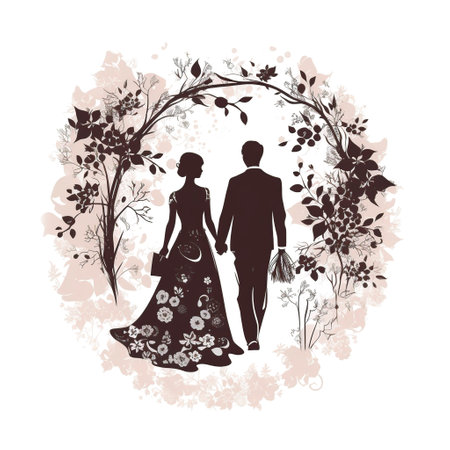 Wedding couple in love. Silhouette of a bride and groom.の素材