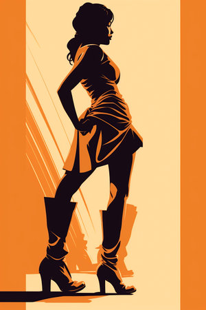 Vector illustration of a woman in high heels on an orange background.の素材