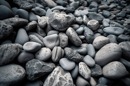 Pebbles on the seashore. Black and white photo.の素材