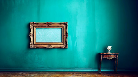Interior of a room with vintage furniture and empty frames on the wallの素材