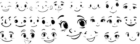 Smiling emoticons. Set of cute cartoon faces. vector illustrationのイラスト素材