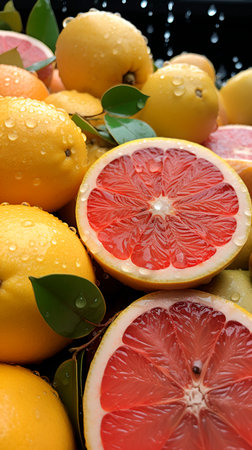 Citrus fruits background. Grapefruit, lemons, grapefruitsの素材