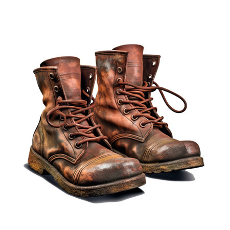 Old brown boots isolated on a white background. 3d rendering.の素材