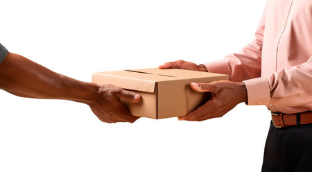 Close-up of hands of business people giving parcel to each otherの素材