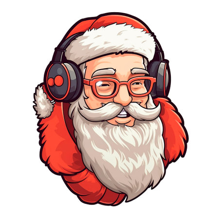 Santa Claus listening to music with headphones. Vector illustration on white background.の素材