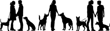 dog walker with dog silhouette in vector format very easy to editのイラスト素材
