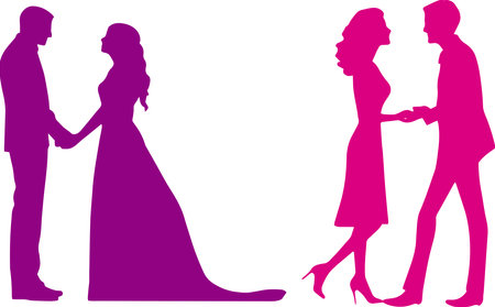 wedding couple silhouettes in vector format very easy to editのイラスト素材