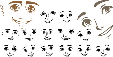Set of different facial expressions. Vector illustration ready for vinyl cutting.のイラスト素材