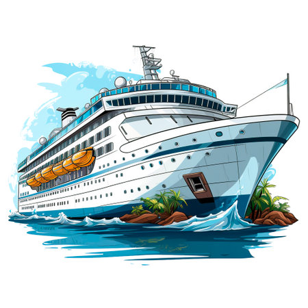 Cruise ship on the background of the sea. Vector illustration.の素材