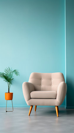 Modern living room interior with armchair and plant. 3d renderの素材