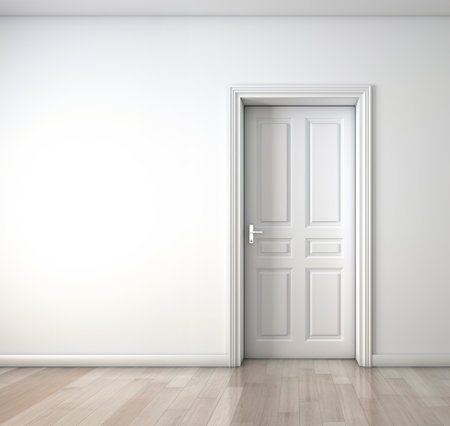 Empty room with white door and white wall. 3D rendering.の素材