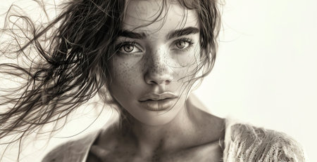 Portrait of a beautiful young woman with wet hair. Toned.の素材