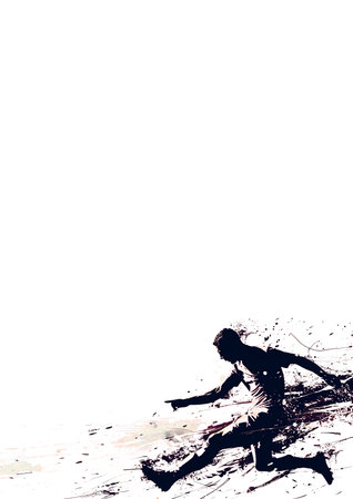 Silhouette of a running man against a white background with room for textの素材