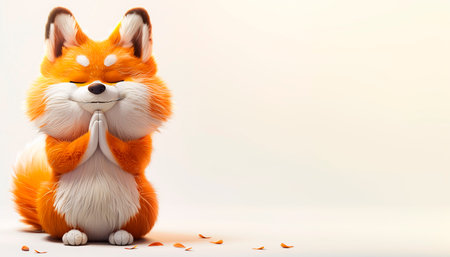 Cute fox sitting on white background with copy space for text.の素材