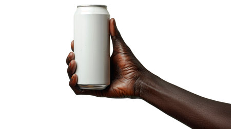 Man hand holding a can of beer, isolated on white background.の素材