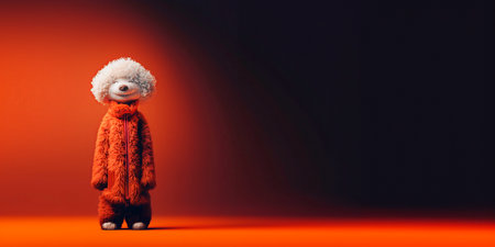 Cute funny doll on a red background. 3d rendering.の素材