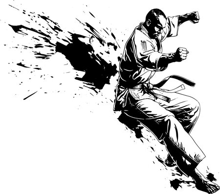 Kung fu master. Black and white illustration ready for vinyl cutting.のイラスト素材