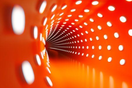 Abstract image of a corridor with white lights in the form of circles.の素材