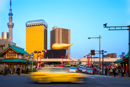 Tokyo, Japan - CIRCA APRIL 2014: Asahi building is the head quarter of Japan's leading breverage seller with about 40% beer market shareのeditorial素材