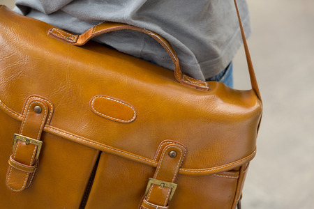 Fashionable vintage leather bag, close upの写真素材